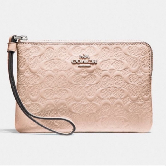 Coach Signature Debossed Patent Leather Wristlet